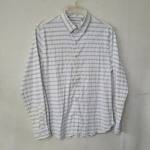 Paper Denim & Cloth Shirt Mens L Slim Fit White Blue Stripe Stretch‎ Button Up